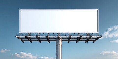 Large empty white billboard structure against a clear blue sky with scattered clouds offering a blank canvas for advertising and marketing messages in daylight
