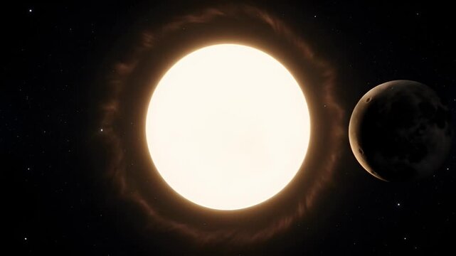 Solar eclipse celestial phenomenon of sun and obscured dark orb in space
