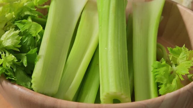 Fresh celery in a basket