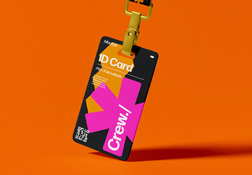 Hanging Employee Identification Badge Mockup With Lanyard