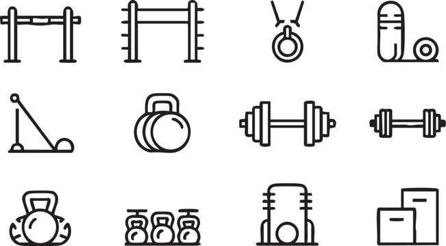 Fitness Equipment Icons Set workout exercise