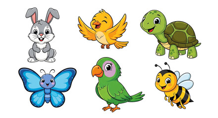 Naklejka premium Cute Cartoon Animal Characters Set For Kids