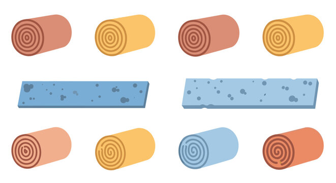 Colored wooden and foam pool noodles arranged in pattern on transparent background