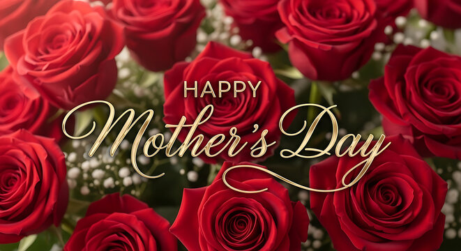 Celebrating Mother's Day with a bouquet of red roses arranged beautifully in a floral display