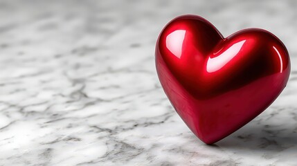 Fototapeta premium Glossy Red Heart on Marble Surface - Valentine's Day Romantic Love