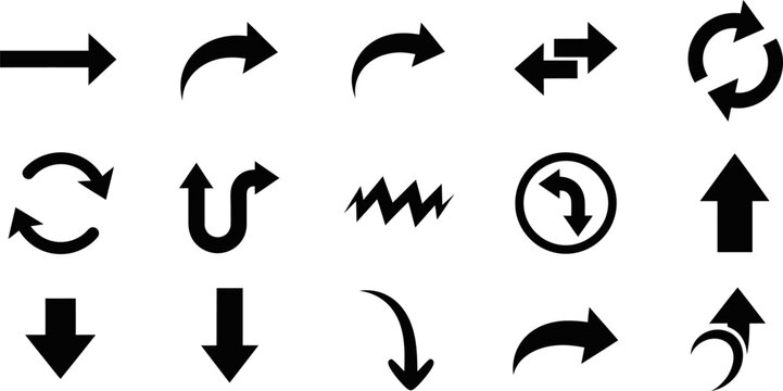Various directional and rotational arrow symbols in black and white