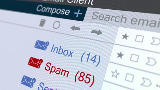 Email contact interface frome customer counter for inbox and spam emails online digital display