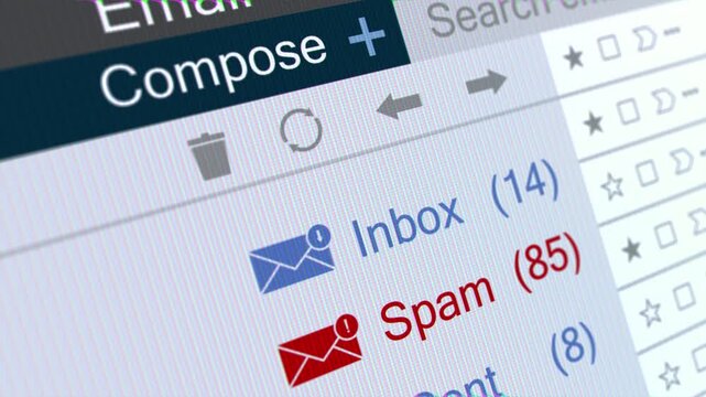 Inbox and spam emails online digital display email contact interface frome customer counter