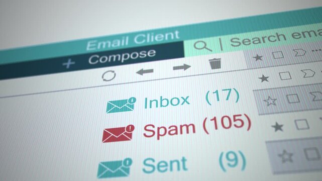 Email contact interface frome customer counter for inbox and spam emails online digital display