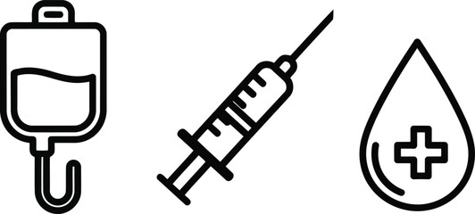 Obraz premium Vector of Blood donation symbols with iv bag syringe and drop