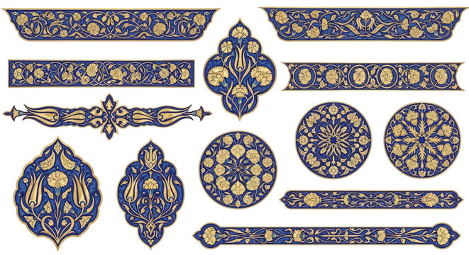 Ottoman Floral Tezhip Art Borders and Islamic Gold Illumination Vector