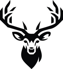 Deer head with large antlers stylized black silhouette