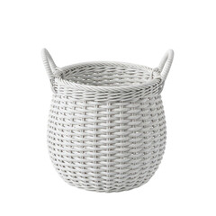 Obraz premium A beautifully crafted white wicker basket with two sturdy handles. isolated on transparent background