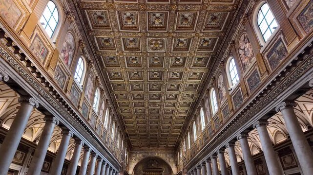 Renaissance Gilded Coffered Ceiling Of Santa Maria Maggiore Slow Motion