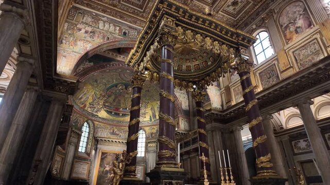 Cinematic Slow Motion High Altar Basilica Santa Maria Maggiore Rome