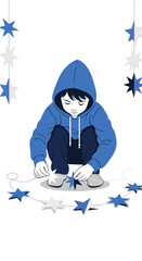 Young Person Engaged With Star Decorations Creating Festive Atmosphere