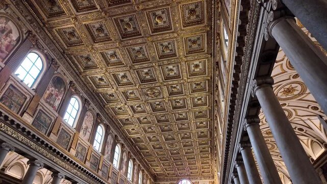 Golden Renaissance Coffered Ceiling In Santa Maria Maggiore Rome