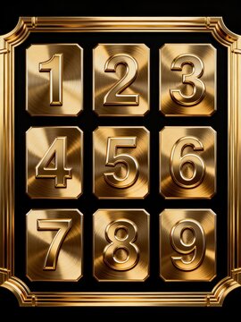 Golden numeric keypad with brushed metal buttons arranged in a 3x3 grid, featuring numbers one through nine.