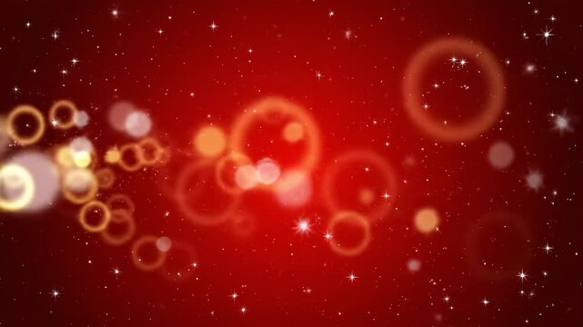 Red backdrop with glowing orbs, sparkles and starbursts, festive design