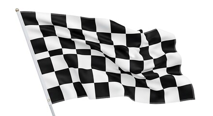 Obraz premium Waving black and white checkered racing flag on a pole symbolizing victory and speed in a competitive event