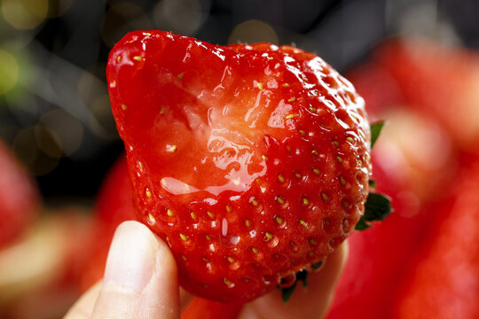 Fresh Dandong Strawberry Close-Up - Delicious Juicy Red Fruit Rich in Vitamins and Healthy Nutrition