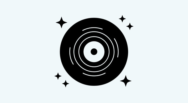 Retro Vinyl Record Icon with Sparkles