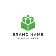 Fototapeta premium Green Cube Logo Design Template with Brand Name and Slogan Placeholder.