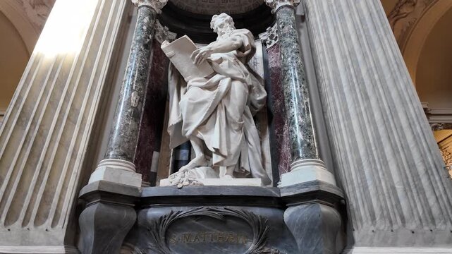 Cinematic Slow Motion Statue Of Saint Matthew Apostle Rome