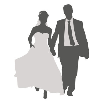 Wedding couple walking silhouette 2