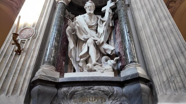 Cinematic Slow Motion Statue Of Saint Philip Apostle Rome