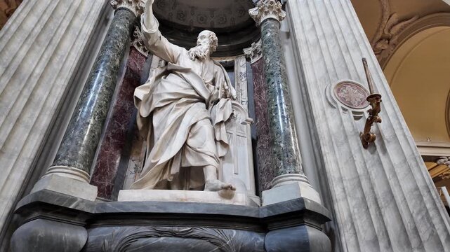 Cinematic Slow Motion Statue Of Saint Thomas Apostle Rome