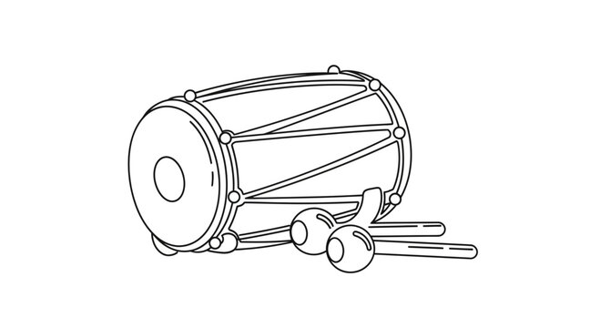 Drum with Mallets Illustration Simple Design.