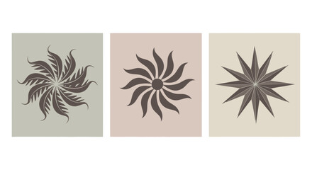 Triptych of Abstract Floral and Starburst Motifs in Earth Tones © atha_lintar