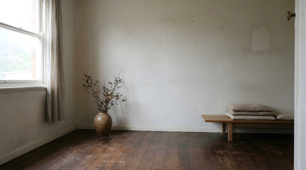Serenity in a Wabi Sabi Interior Decor, Minimalist Bathroom with Stone Walls and Natural Elements