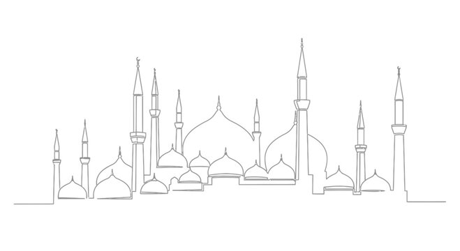 Mosque Architecture with Minarets and Domes.