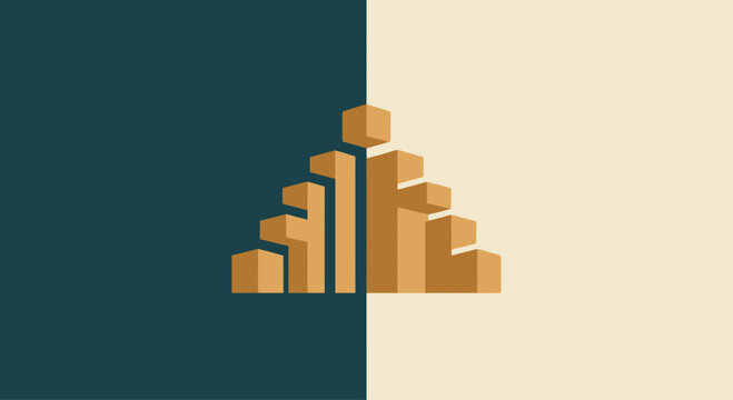 Abstract geometric staircase with blocks on a contrasting background
