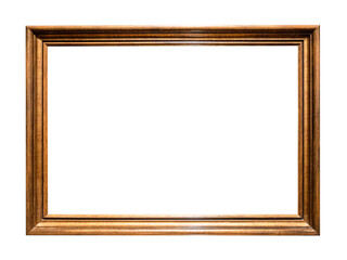 horizontal old wooden brown painting frame cutout on white background