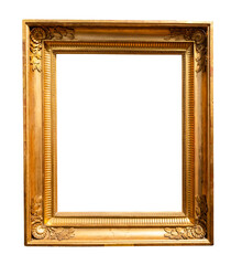 vertical old golden carved wide picture frame cutout on white background