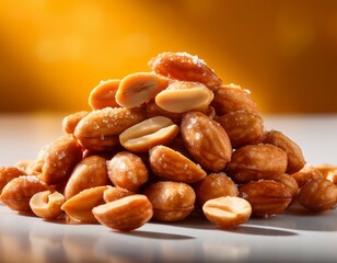 pile of seasoned peanuts close up showcasing salted kernels against a bright backdrop