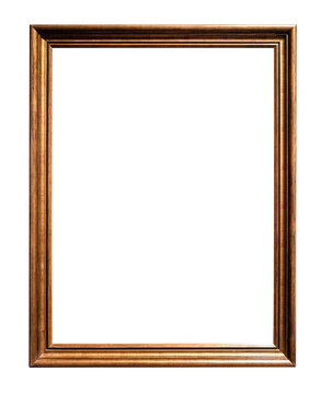 vertical old simple wooden painting frame cutout on white background