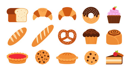 Bakery goods assortment of baked items