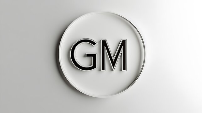 Monogram gm logo on white background with metallic circle frame