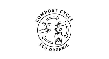 Fototapeta premium Compost Cycle Eco Organic Line Art Icon for Sustainable Living and Waste Management