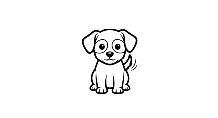 Fototapeta premium Cute Cartoon Puppy Line Art Illustration Sitting and Wagging Tail on White Background