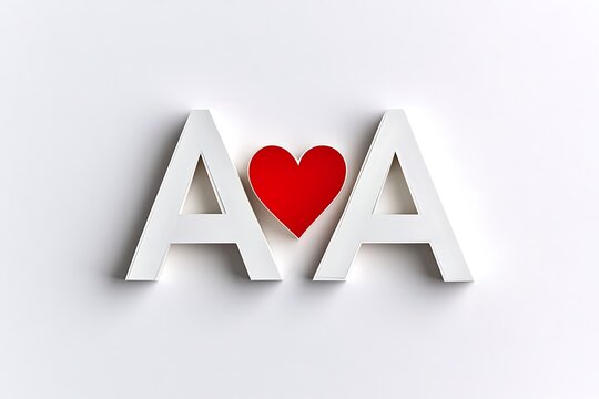 3d layered paper cut aa monogram with red heart on white background for love affection and symbol concepts