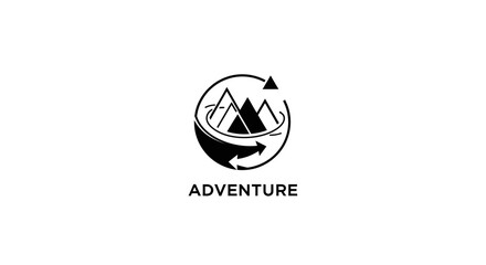 Fototapeta premium Minimalist Adventure Mountain Logo with Circular Arrows - Outdoor Travel Icon