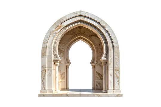 Islamic inspired arch isolated PNG, creamy marble with subtle natural veining on transparent background