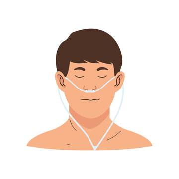 Patient receives supplemental oxygen through a nasal cannula device