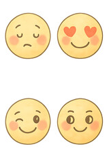 かわいい水彩絵文字フェイス 手描き風カワイイ表情 透過背景デザイン