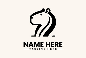 Fototapeta premium A stylized lion's head logo illustration with a modern, minimalist design and a placeholder text on a clean white background.